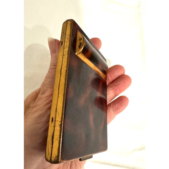 Vintage Eiffel Tower Powder Compact Tortoise Made In France Art Deco w Mirror - Picture 3 of 10